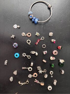 Sterling Charm Bracelet Set with Blue Glass Beads - Pandora Style